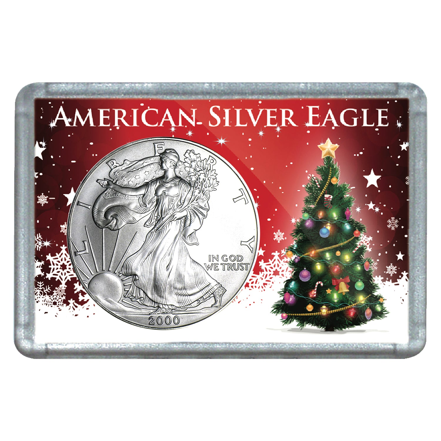 2000 $1 American Silver Eagle with Christmas Tree Holiday Gift Holder