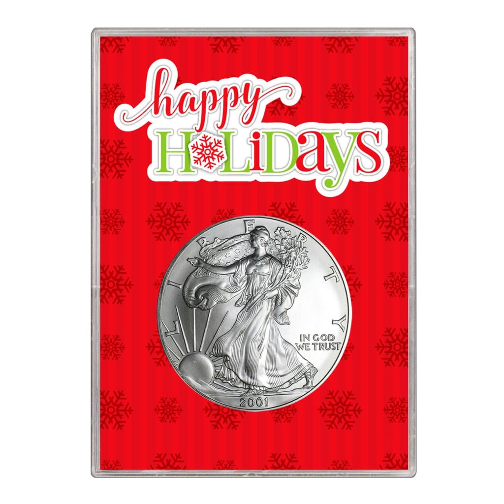 2001 $1 American Silver Eagle Gift Holder Happy Holidays Design
