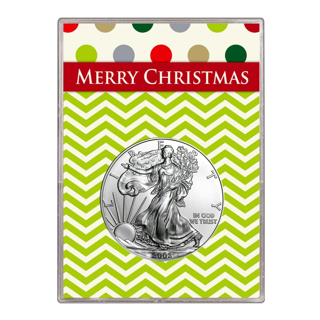 2002 $1 American Silver Eagle Gift Holder Merry Christmas Design