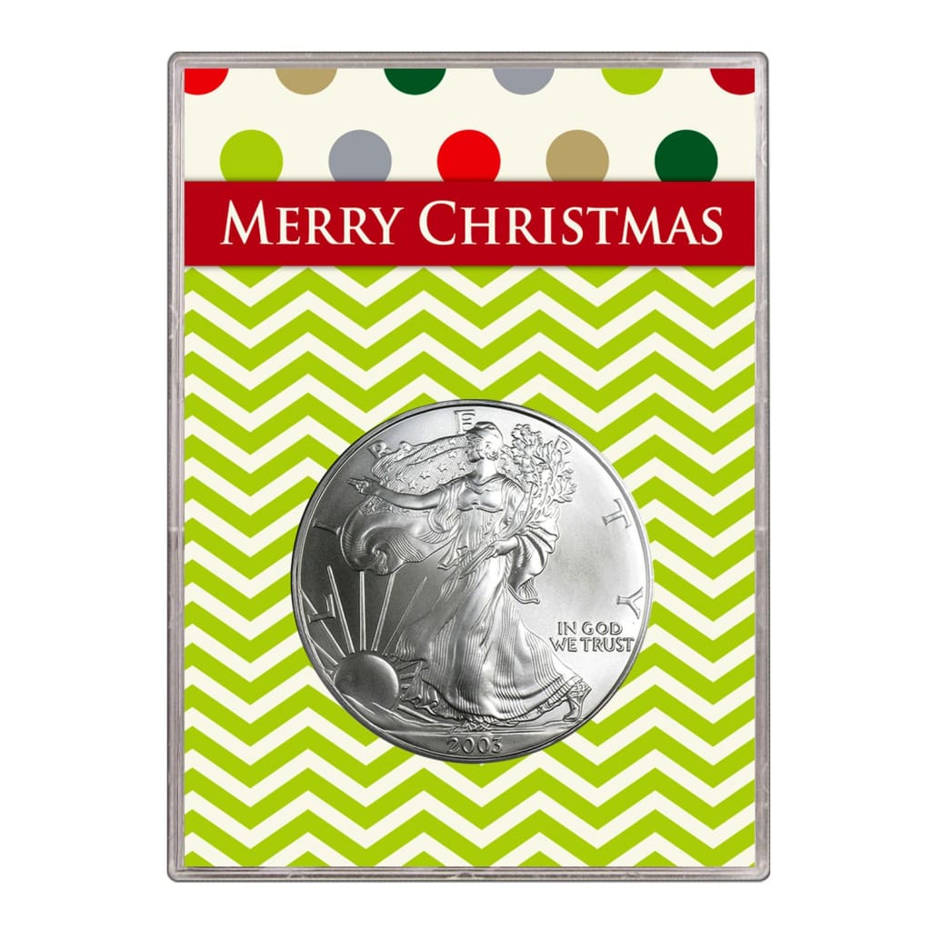 2003 $1 American Silver Eagle Gift Holder Merry Christmas Design