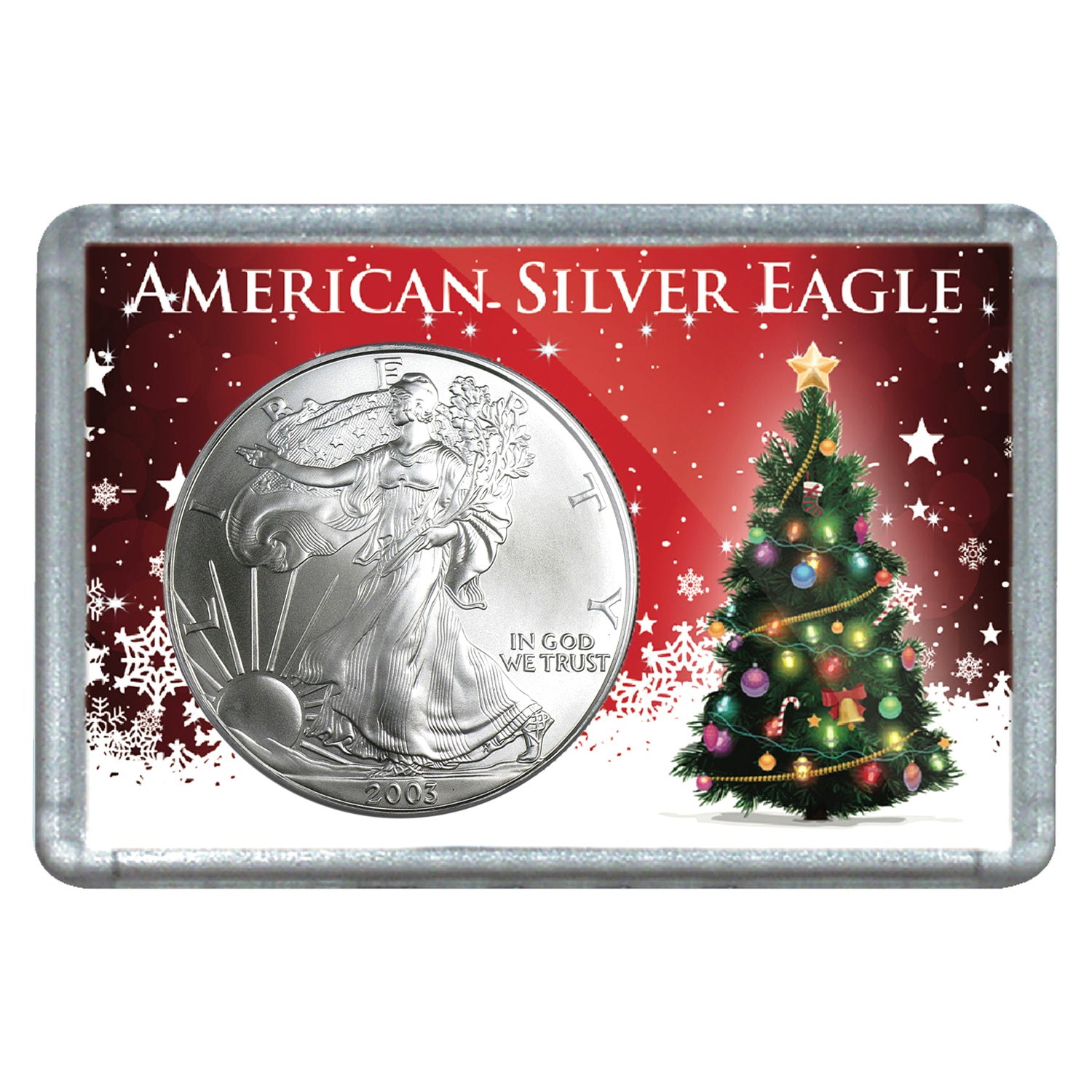 2003 $1 American Silver Eagle with Christmas Tree Holiday Gift Holder