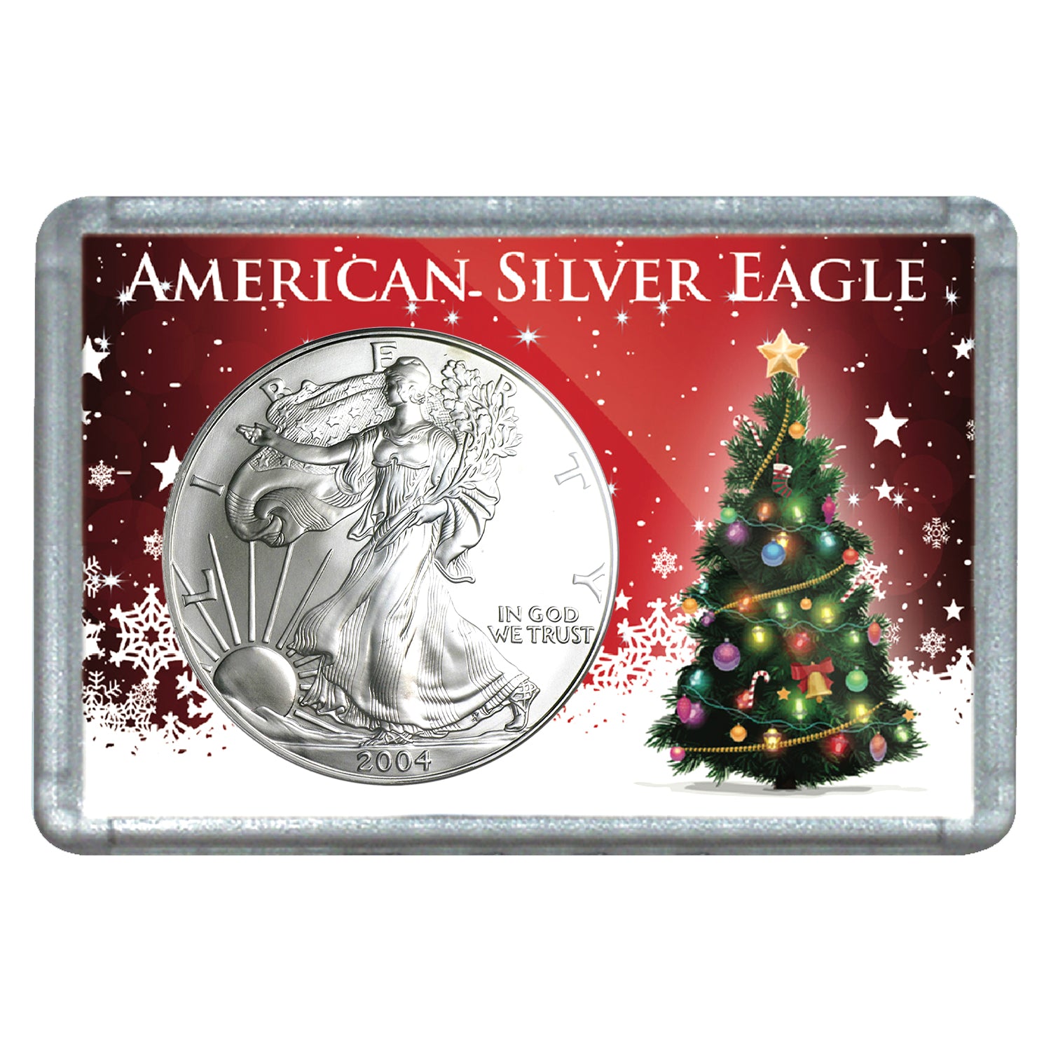 2004 $1 American Silver Eagle with Christmas Tree Holiday Gift Holder