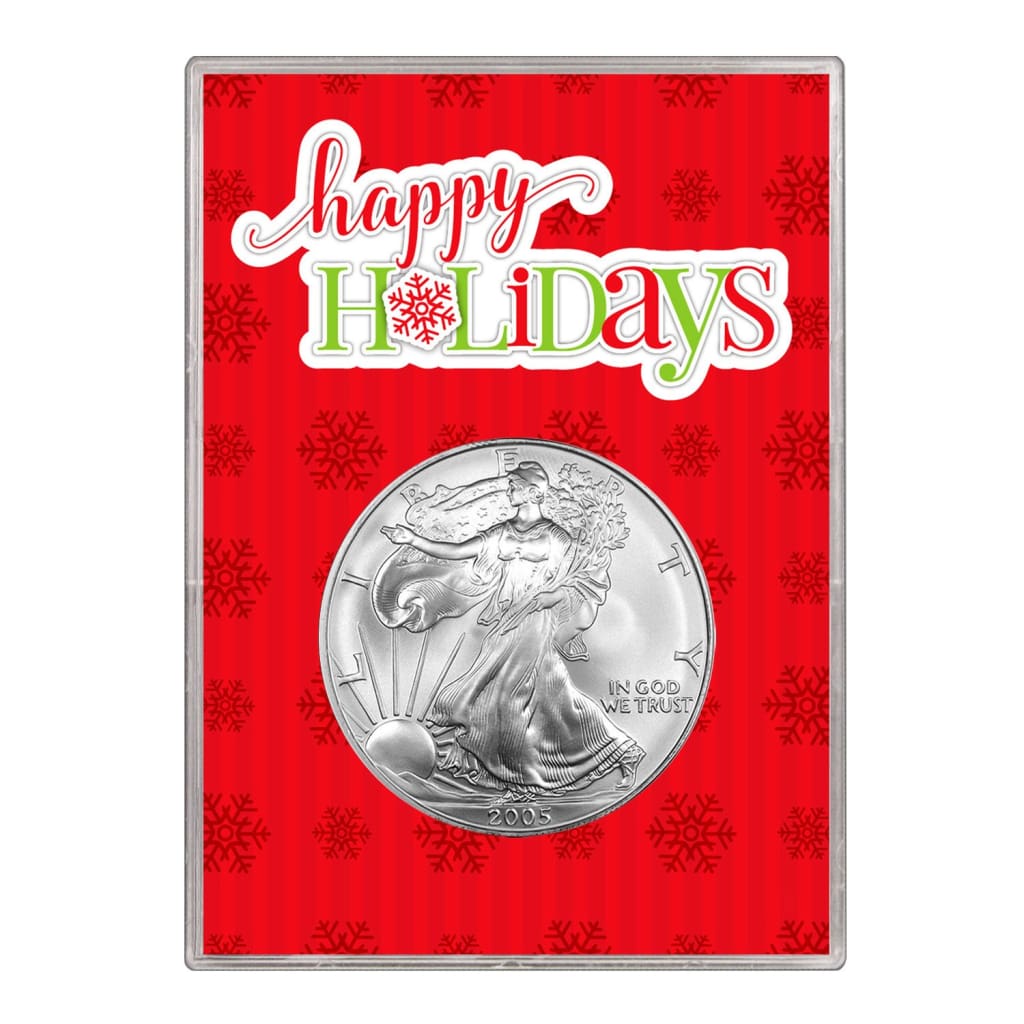 2005 $1 American Silver Eagle Gift Holder Happy Holidays Design