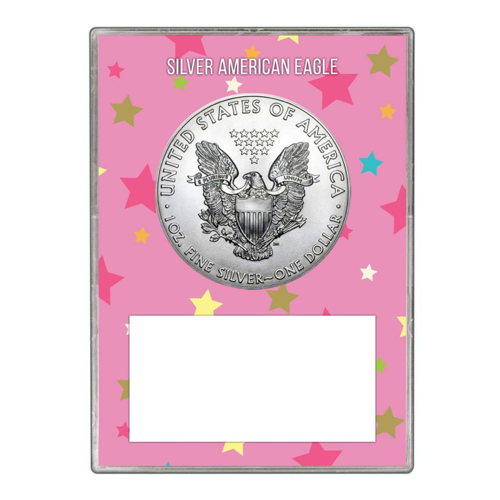 2005 $1 American Silver Eagle Gift Holder - Welcome Baby Pink Design