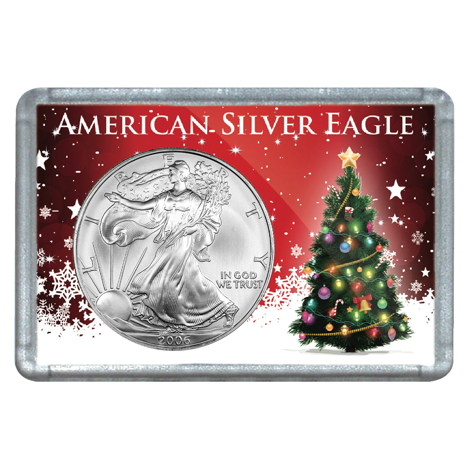 2006 $1 American Silver Eagle with Christmas Tree Holiday Gift Holder