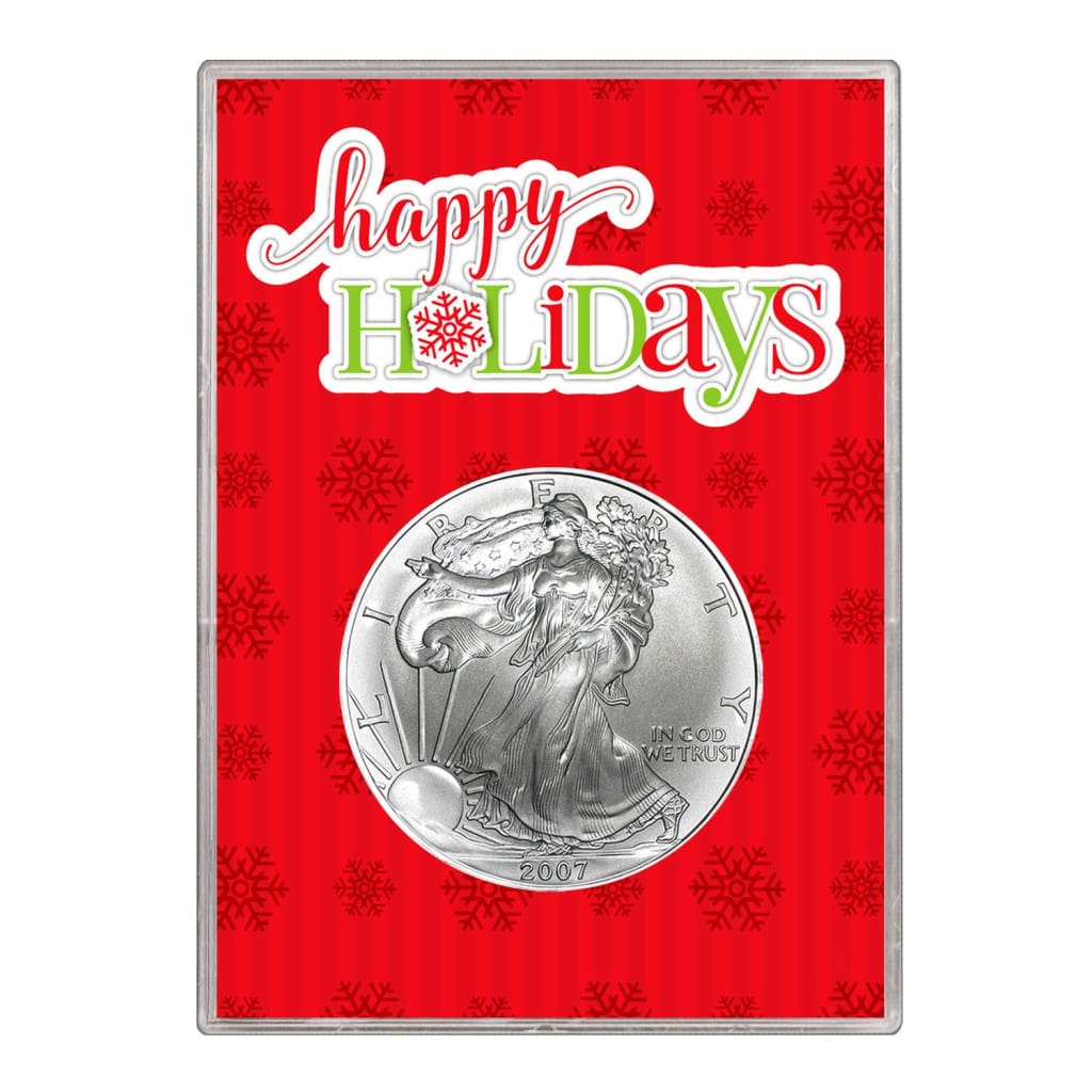 2007 $1 American Silver Eagle Gift Holder Happy Holidays Design