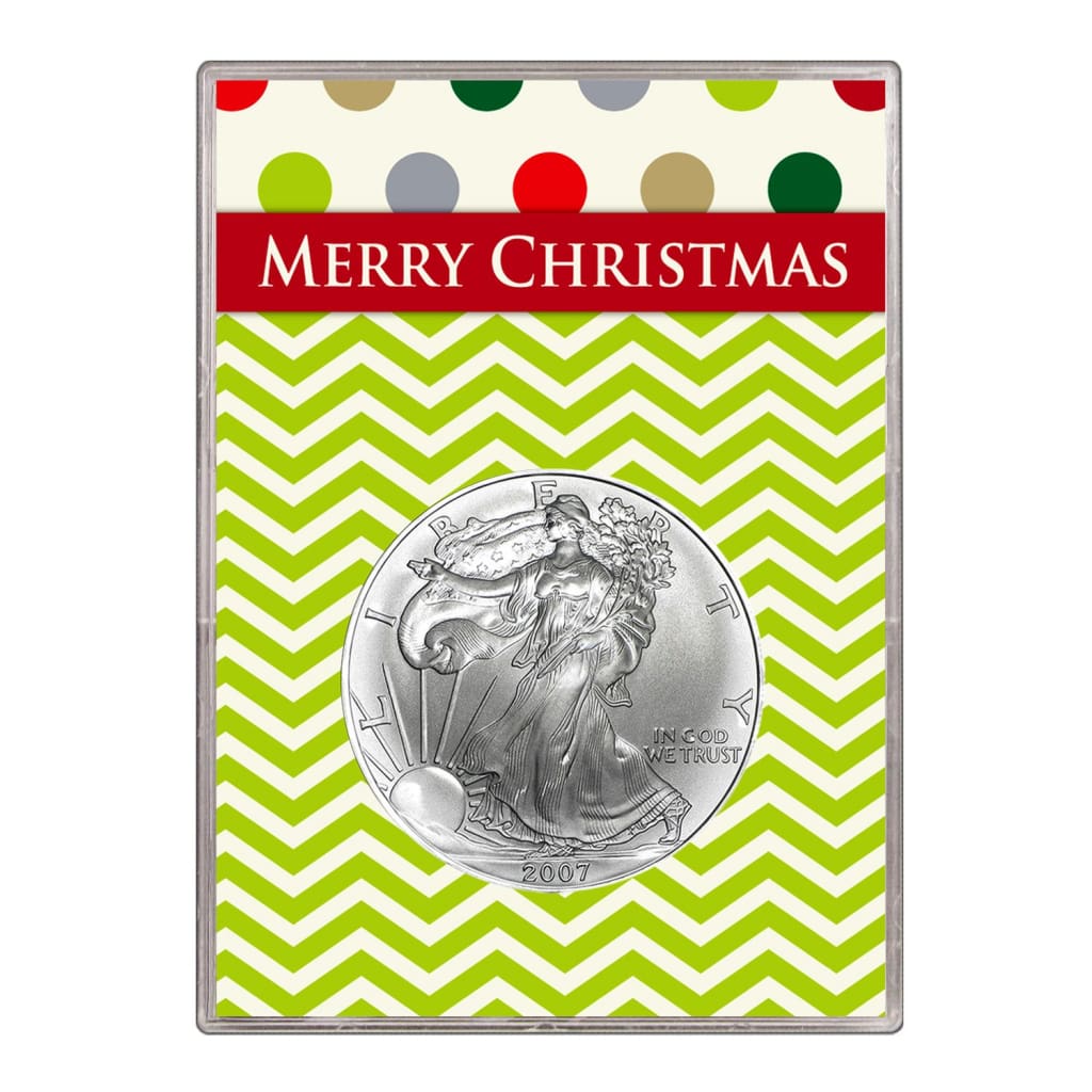 2007 $1 American Silver Eagle Gift Holder Merry Christmas Design