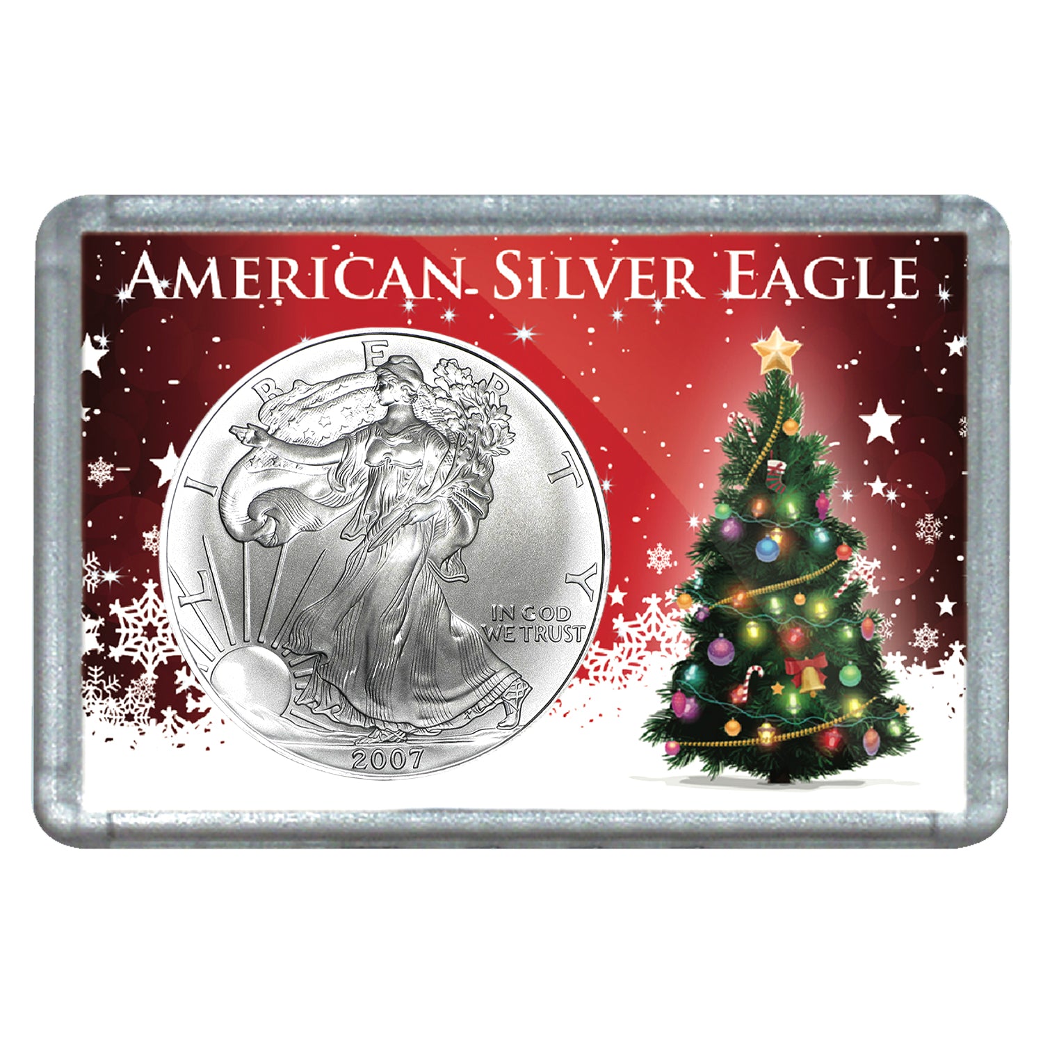 2007 $1 American Silver Eagle with Christmas Tree Holiday Gift Holder