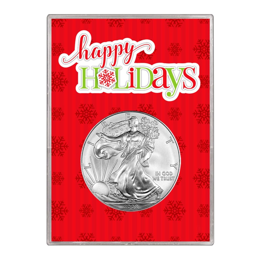 2008 $1 American Silver Eagle Gift Holder Happy Holidays Design