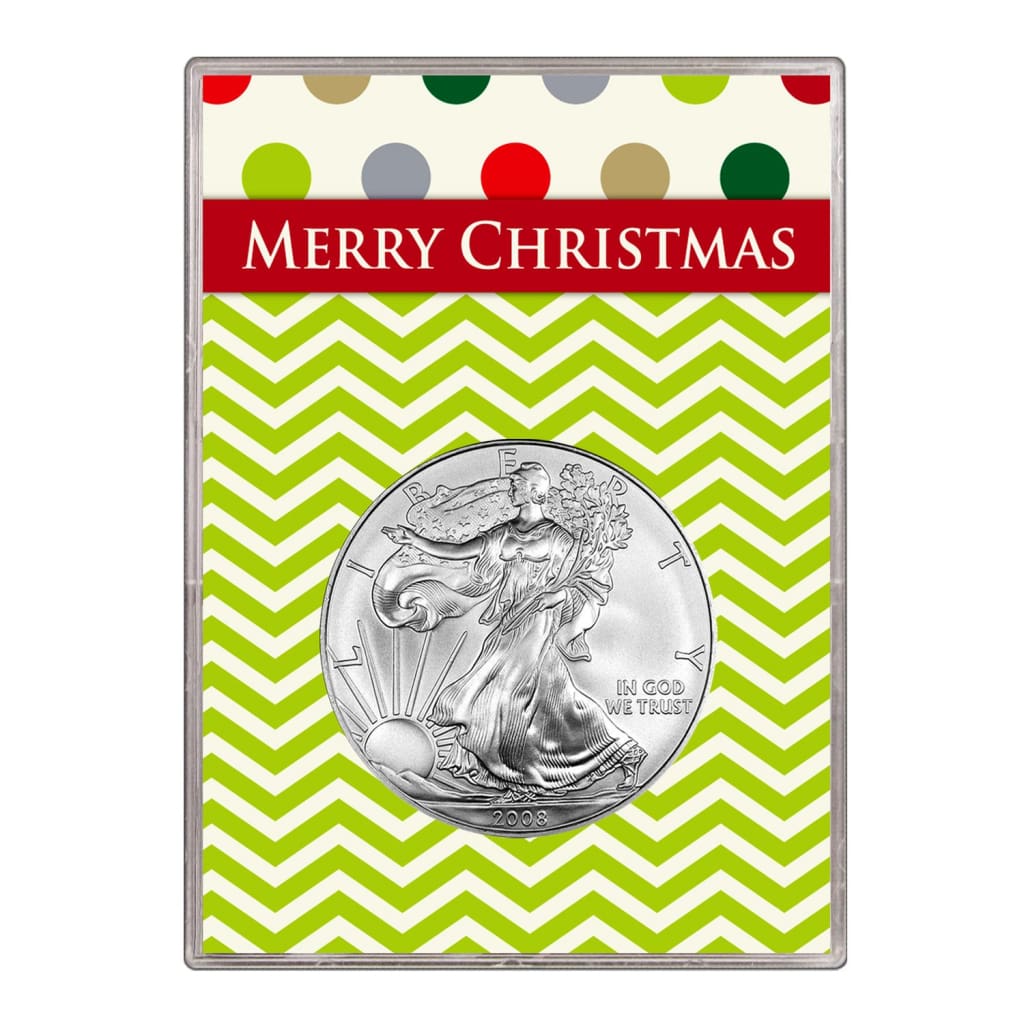2008 $1 American Silver Eagle Gift Holder Merry Christmas Design