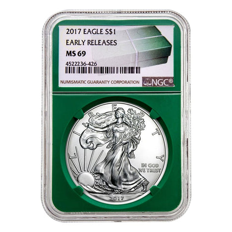 2017 $1 American Silver Eagle MS69 NGC - Early Releases Green Holder