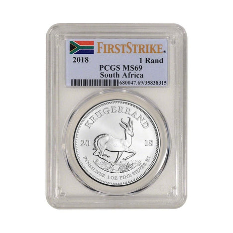 2018 South Africa .999 Silver Krugerrand 1 oz 1 Rand MS69 PCGS - First Strike