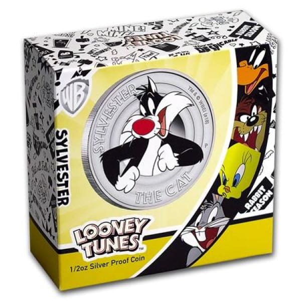 2018 Tuvalu 1/2 oz .999 Silver Looney Tunes Sylvester Colorized 50c with Box