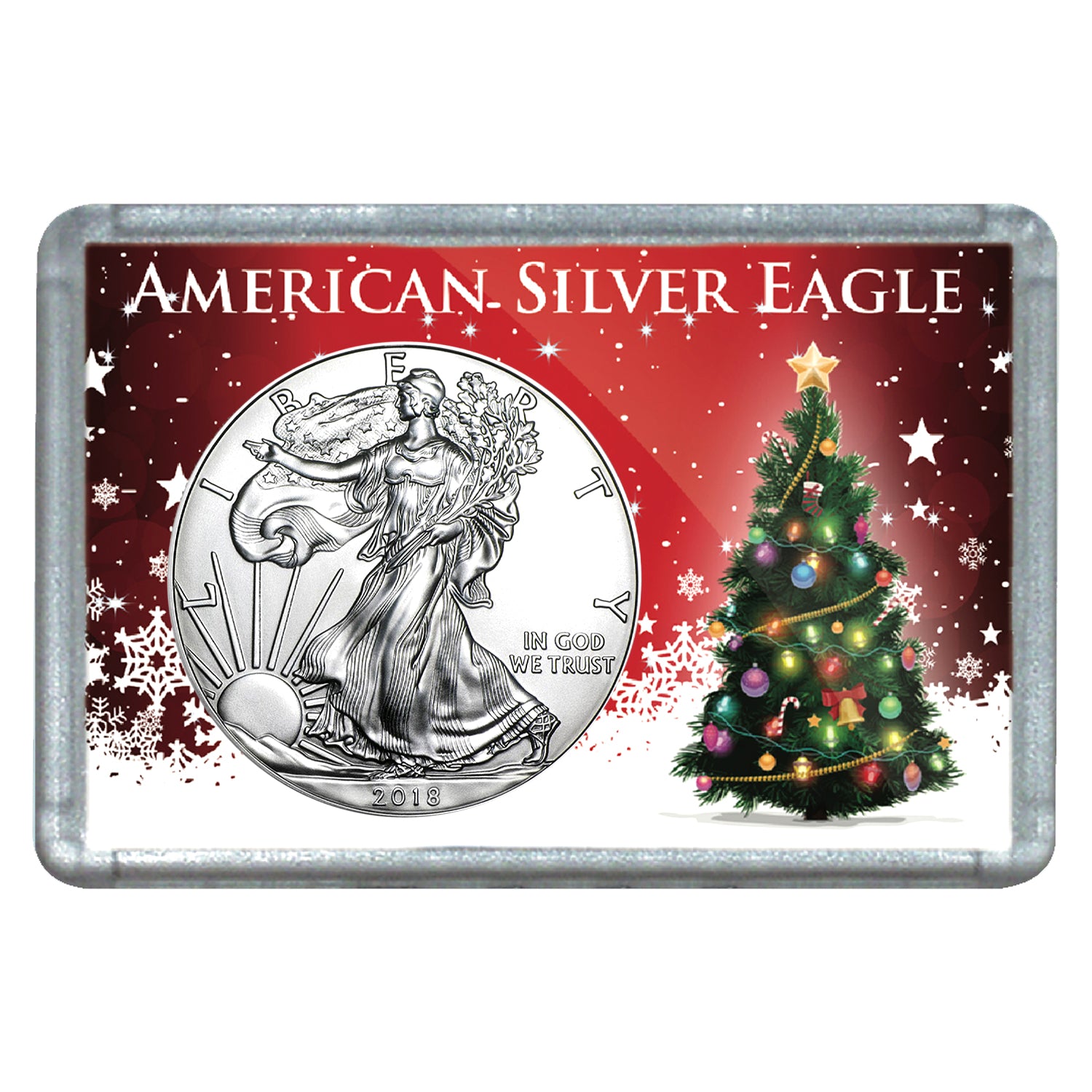 2018 $1 American Silver Eagle with Christmas Tree Holiday Gift Holder