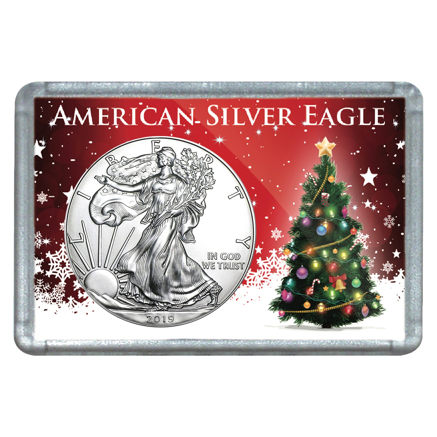 2019 $1 American Silver Eagle with Christmas Tree Holiday Gift Holder