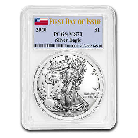 2020 $1 American Silver Eagle MS70 PCGS - First Day of Issue