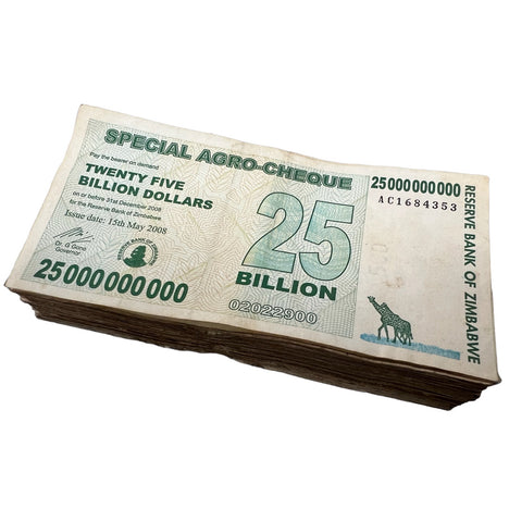 25 Billion Zimbabwe AGRO-CHEQUE Bundle of 100 CIRCULATED 2008