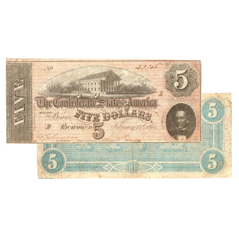 $5 - 1864 Confederate States of America (CSA) Note - Very Fine