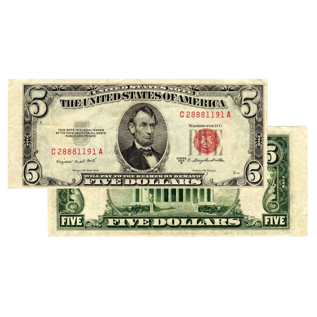 $5 - 1953 Red Seal FRN - About Uncirculated