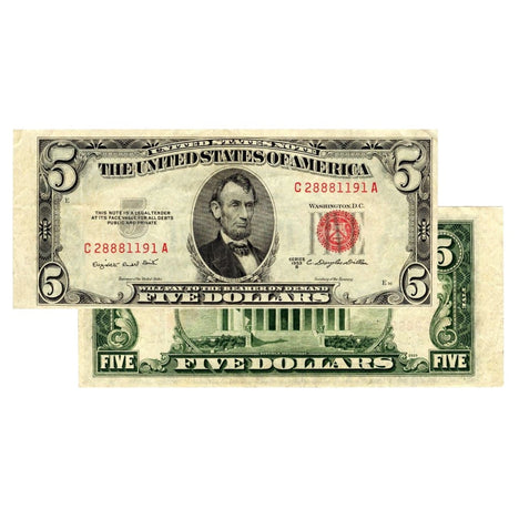 $5 - 1953 Red Seal FRN - About Uncirculated