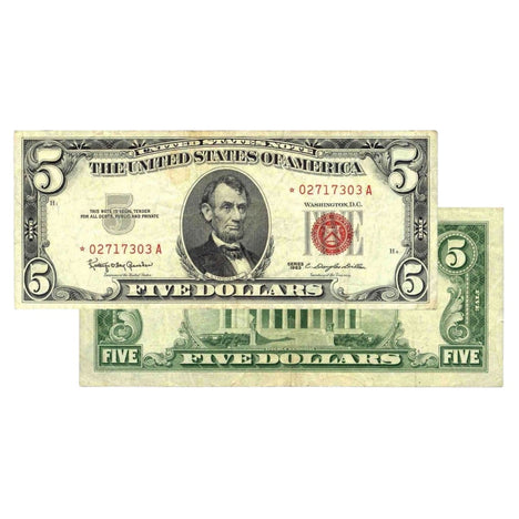 $5 - 1963 Red Seal FRN Star Note - About Uncirculated