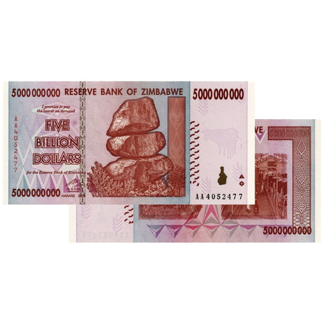 5 Billion Zimbabwe Banknotes 2008 AA/AB Series Uncirculated