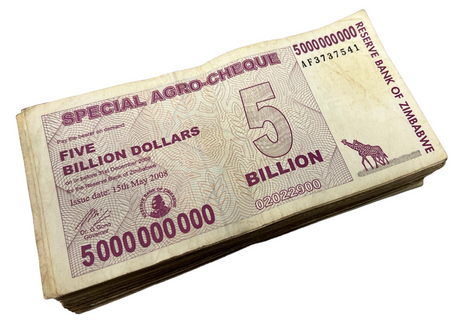 5 Billion Zimbabwe AGRO-CHEQUE Bundle of 100 CIRCULATED 2008