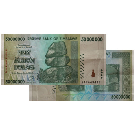 50 Million Zimbabwe Banknotes 2008 AA/AB Series CIRCULATED