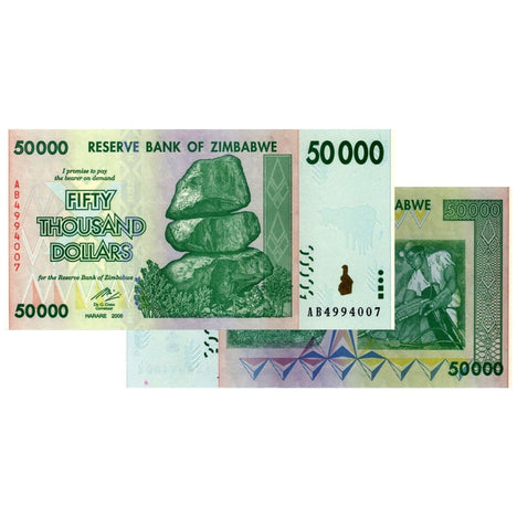 50 Thousand Zimbabwe Banknotes 2008 AA/AB Series Uncirculated