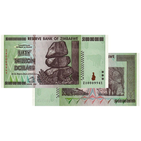 50 Trillion Zimbabwe Banknotes 2008 ZA Series Replacement Note Uncirculated
