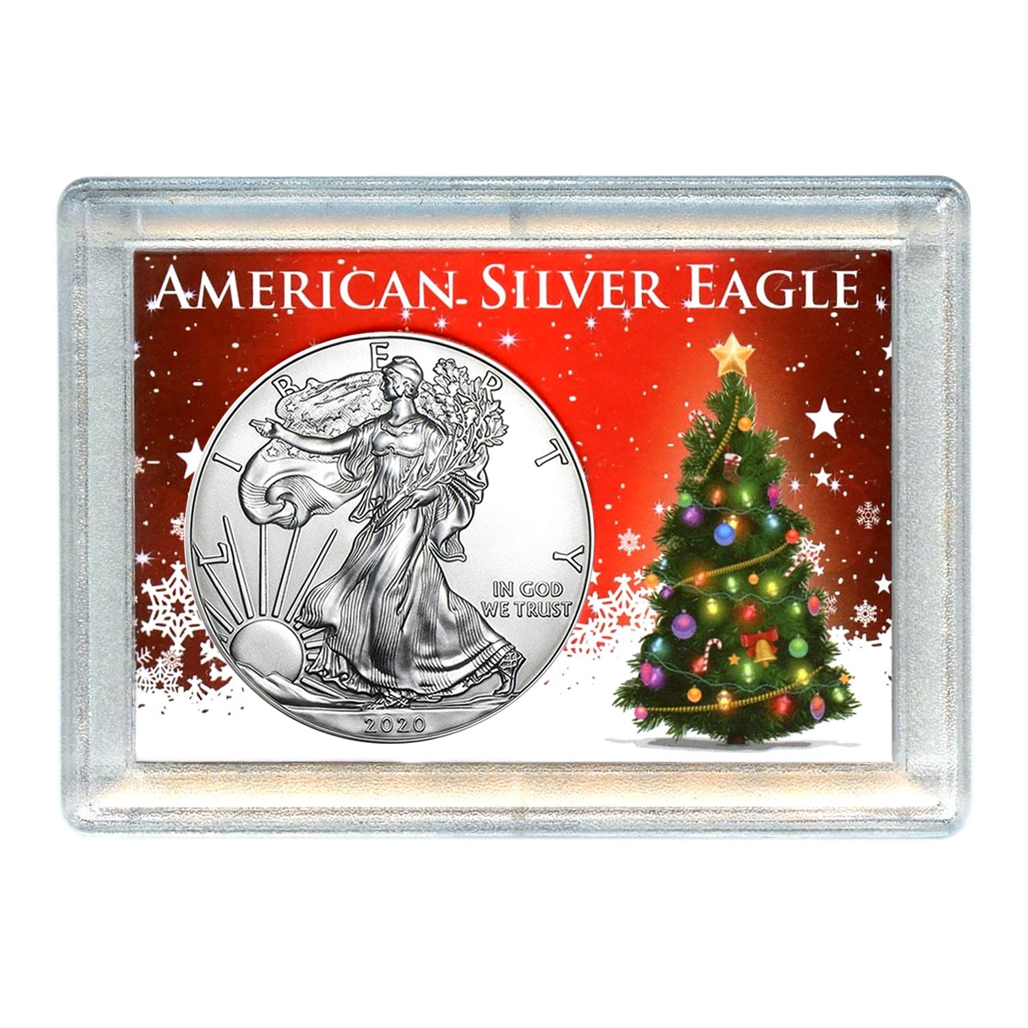 2020 $1 American Silver Eagle with Christmas Tree Holiday Gift Holder