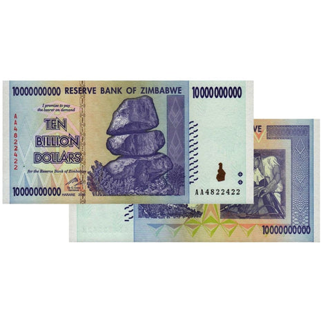 Bundle of 100 - 10 Billion Zimbabwe Banknotes 2008 AA/AB Series Uncirculated