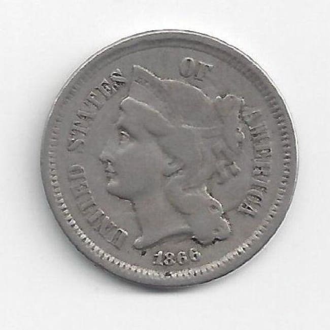 Civil War Era Nickel 1866 U.S. Three Cent Piece Coin