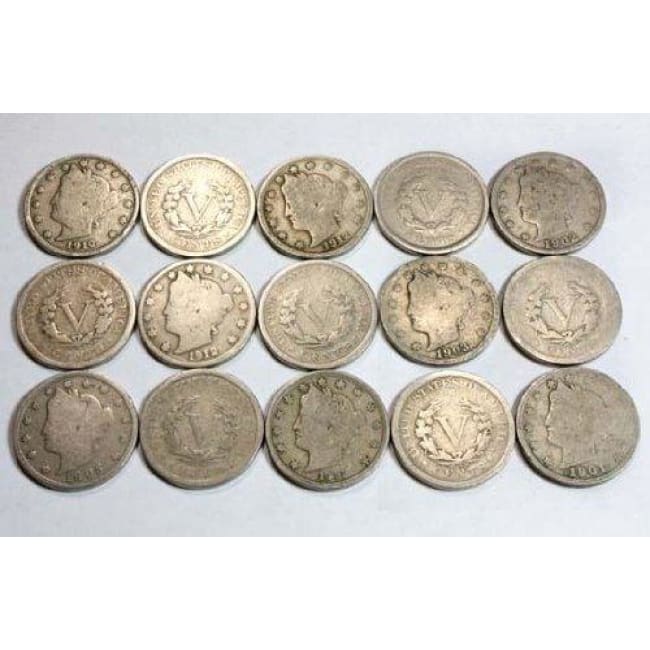 Collection of 15 Liberty Head V-nickels