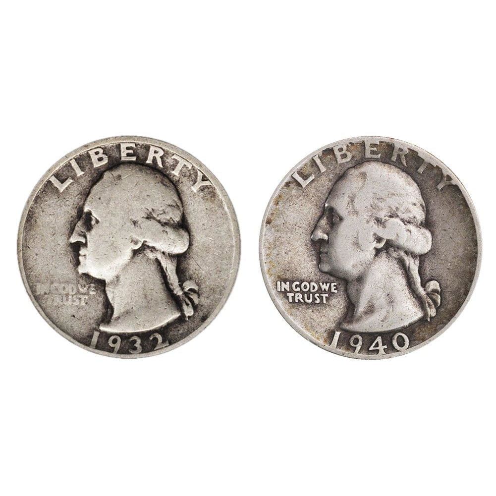 Count of 2 - 90% Silver Washington Quarters .50c Face Fine