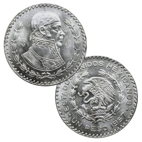 Mexicos Last Silver Coin - The 1957 -1967 Un Peso Brilliant Uncirculated (BU) Condition - 10% Silver