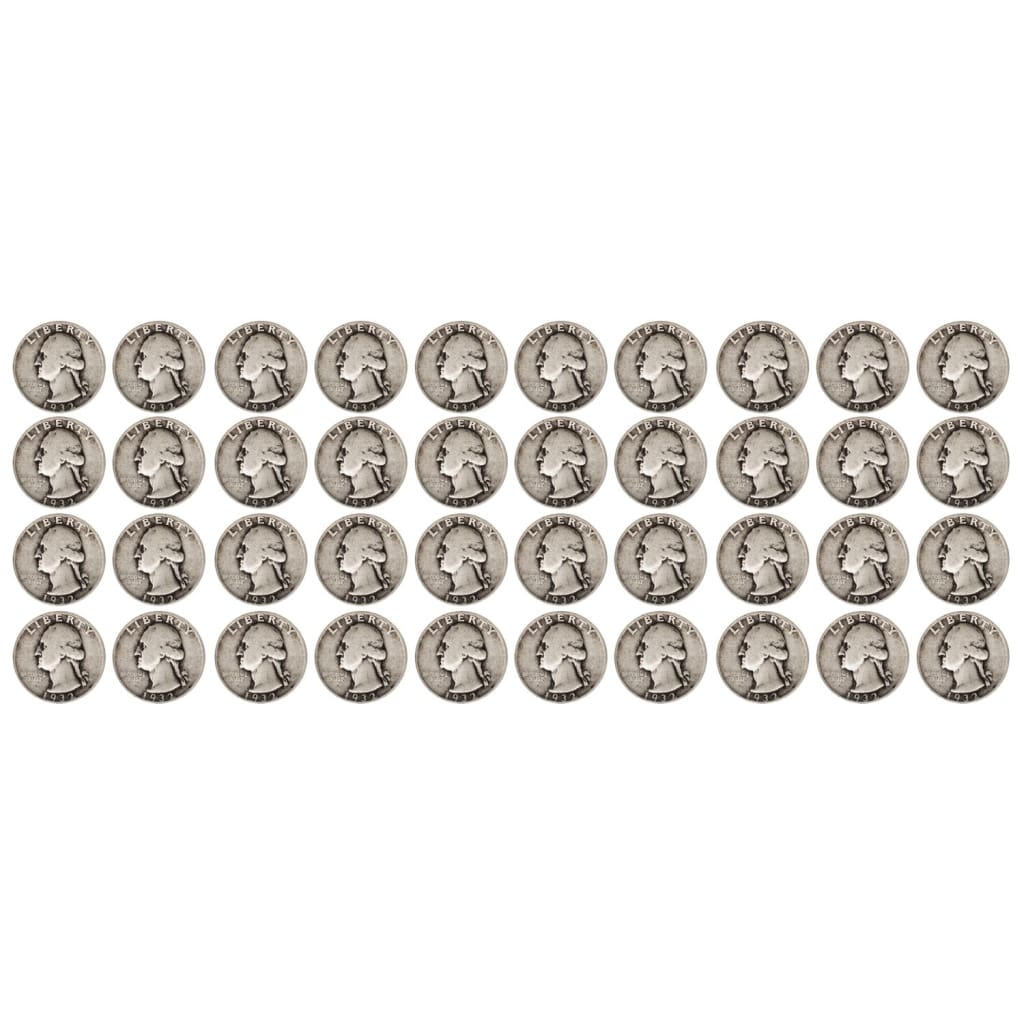 Roll of 40 - 90% Silver Washington Quarters $10 Face Circulated