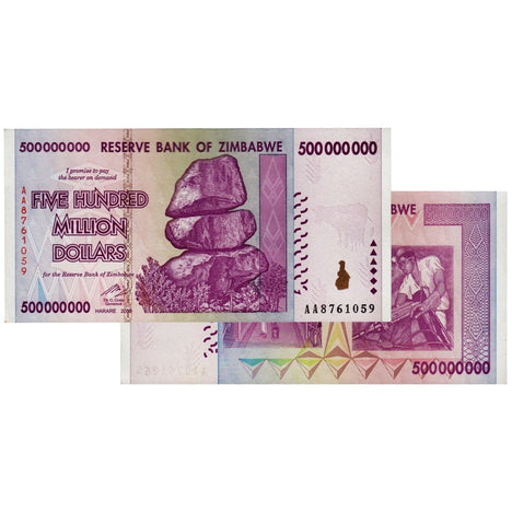 SALE! LOT OF 10 - 500 Million Zimbabwe Banknotes 2008 AA/AB Series Uncirculated
