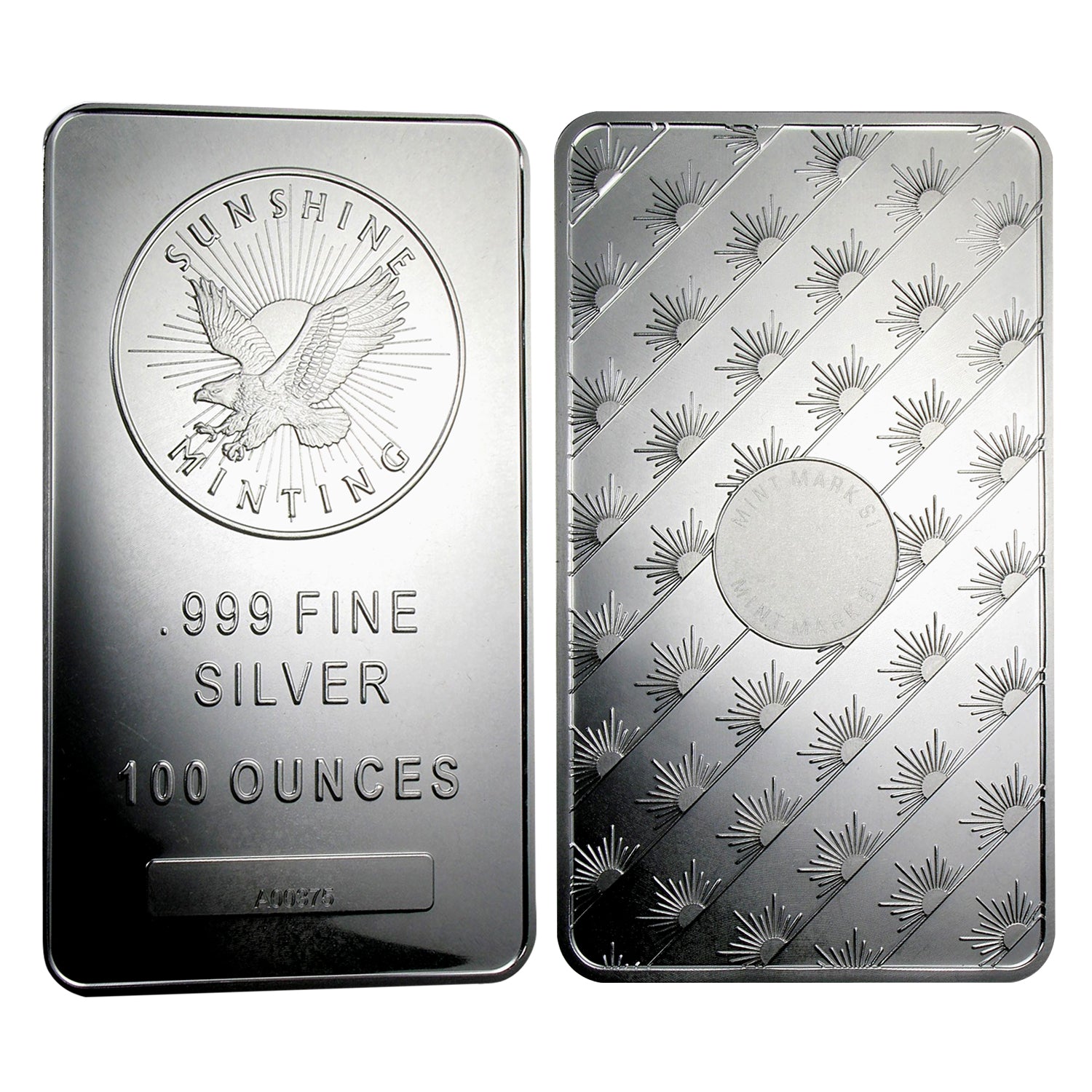 100 Ounce oz .999 Silver Eagle Bar - Sunshine Minting REV OBV
