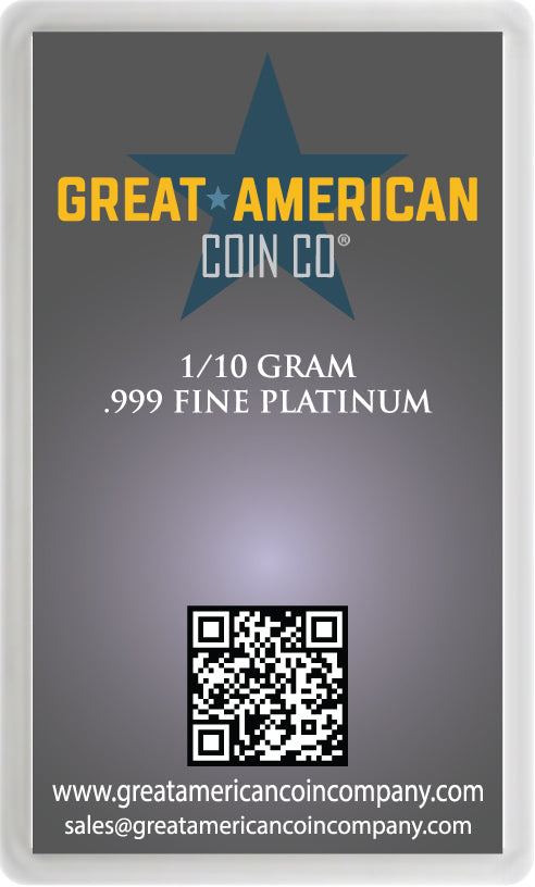.999 Platinum - 1/10 Gram Bar with Assay Card & Serial Number Great American Coin Company
