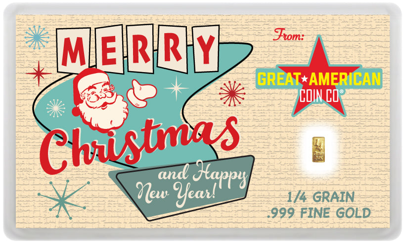 Retro Santa Christmas XMAS .999 Gold - 1/4 GRAIN Bar w/ Assay Card & Serial Number - PRESALE