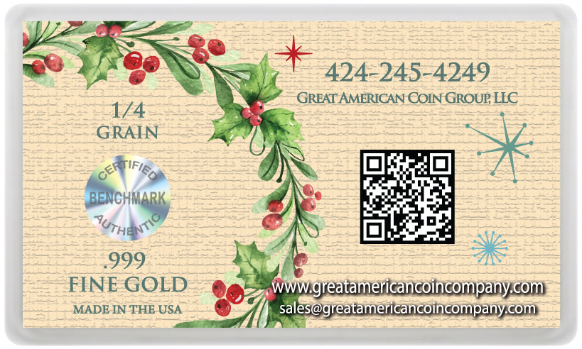 Retro Santa Christmas XMAS .999 Gold - 1/4 GRAIN Bar w/ Assay Card & Serial Number - PRESALE