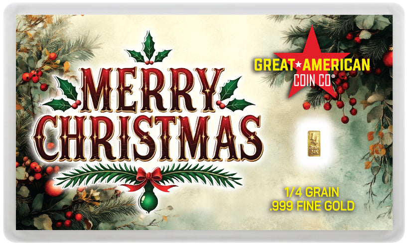 Merry Christmas XMAS .999 Gold - 1/4 GRAIN Bar w/ Assay Card & Serial Number - PRESALE