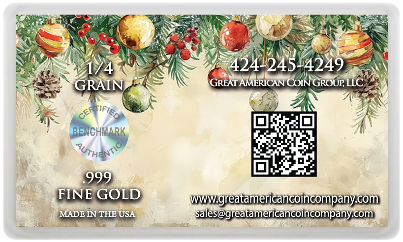 Merry Christmas XMAS .999 Gold - 1/4 GRAIN Bar w/ Assay Card & Serial Number - PRESALE