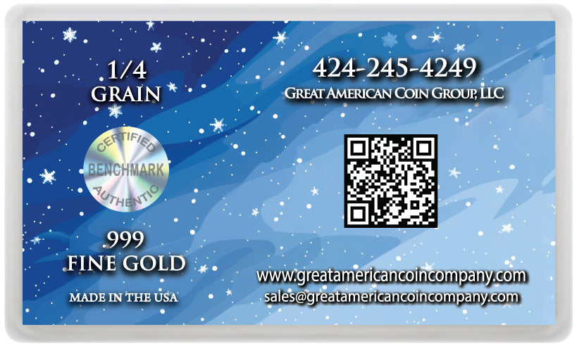 Snowman XMAS .999 Gold - 1/4 GRAIN Bar w/ Assay Card & Serial Number - PRESALE