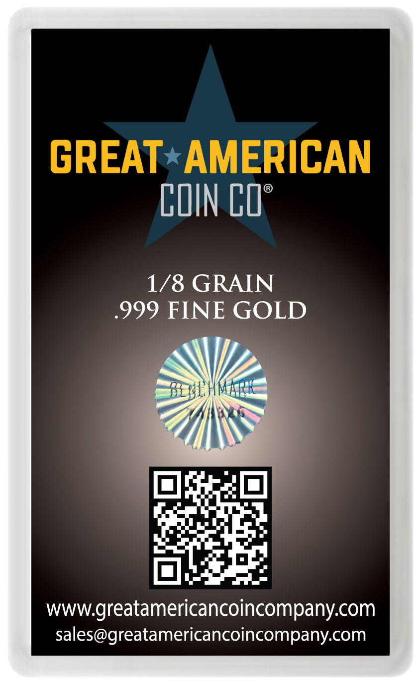 Great American Coin Co gold coin packaging with star logo and QR code.