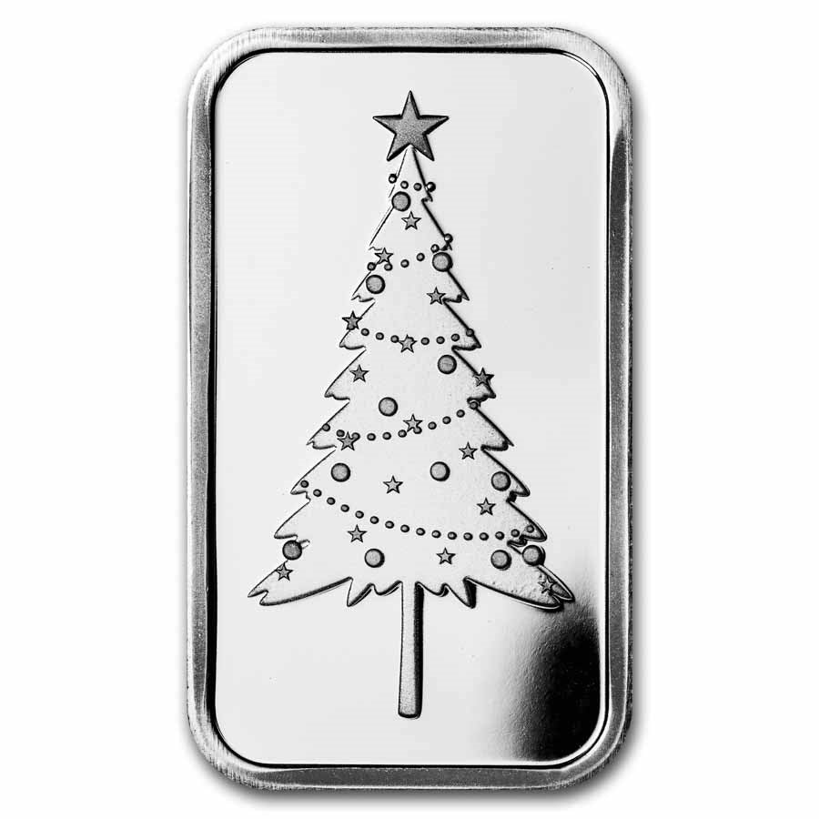 Xmas Tree .999 Silver Bar OBV