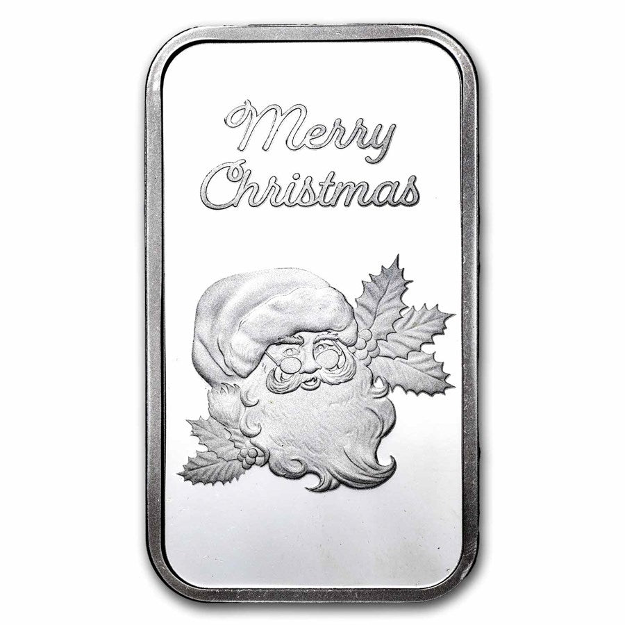 1 oz .999 Silver Santa Bar OBV