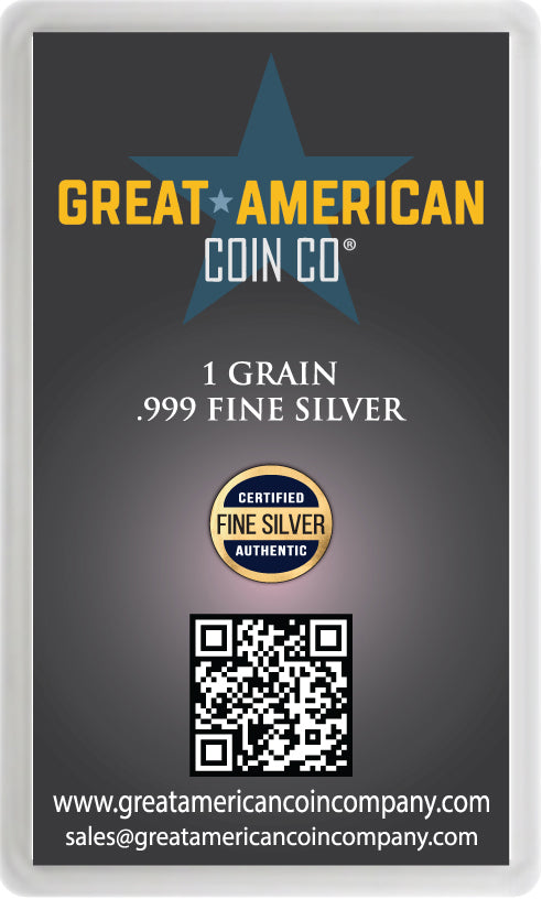 .999 Silver - 1 GRAIN Bar with Assay Card & Serial Number Great American Coin Company