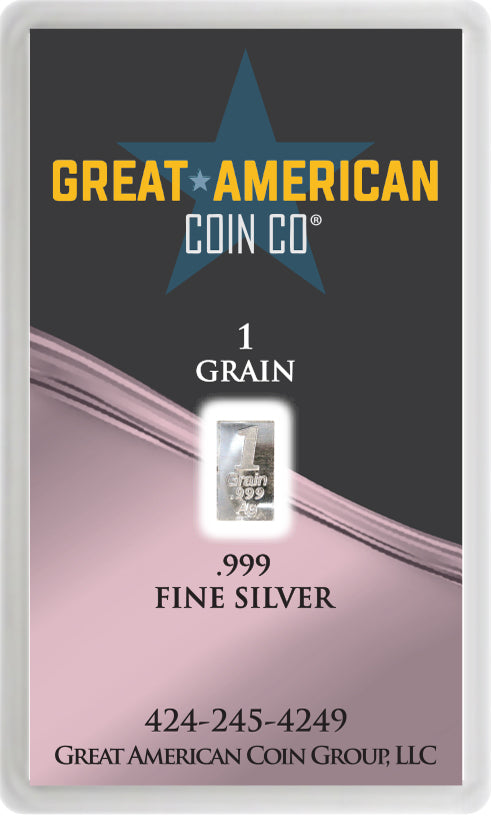 .999 Silver - 1 GRAIN Bar with Assay Card & Serial Number Great American Coin Company